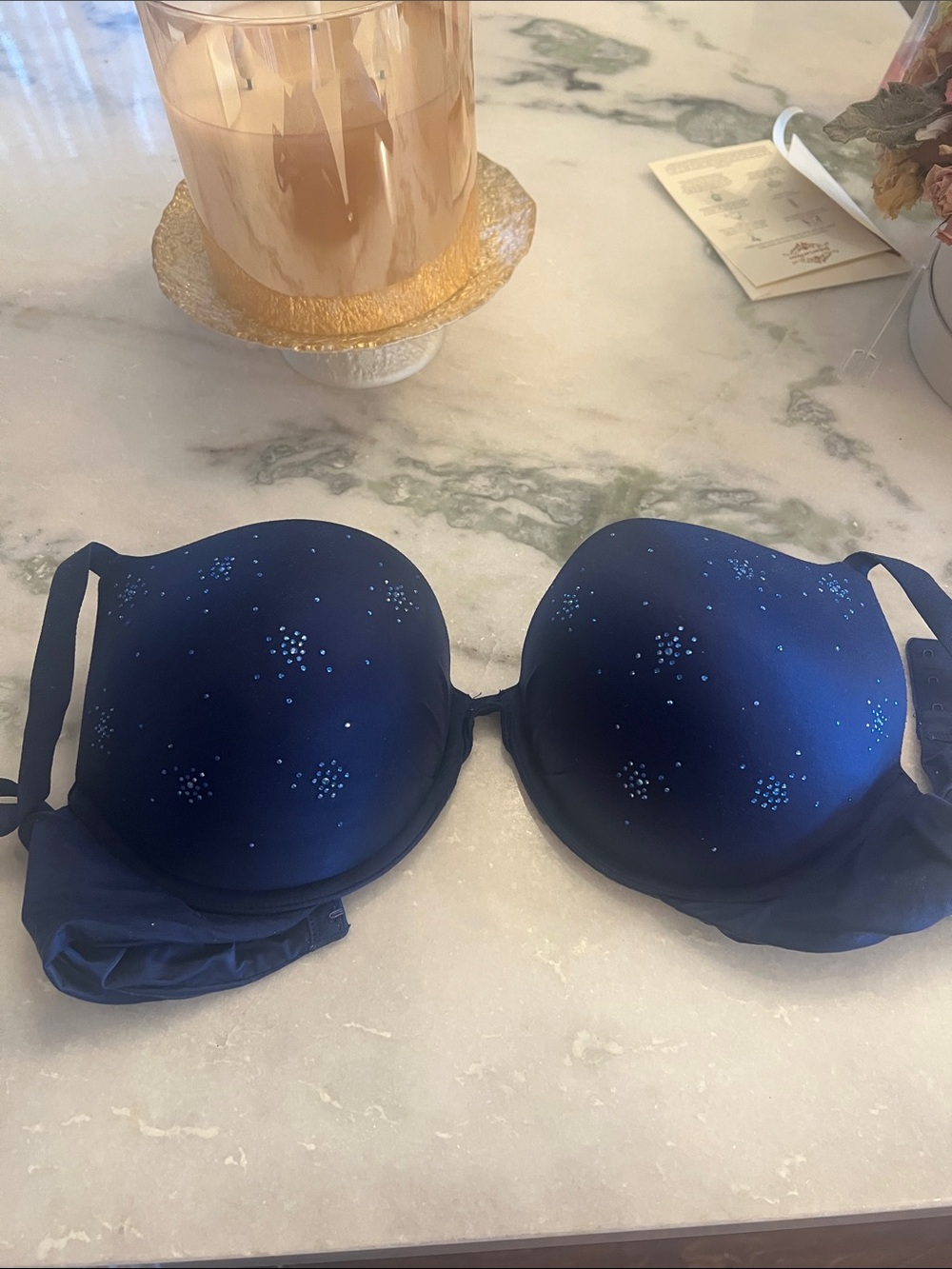 Victoria's Secret Navy Blue Padded Strapless Bra with Rhinestone Accents